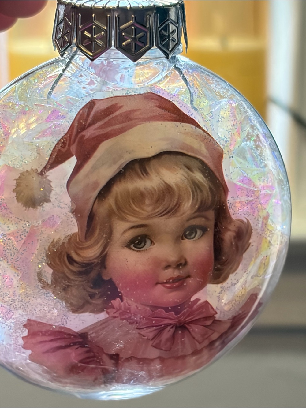 Vintage-Style Handmade Pink Christmas Ornament Lot of 9 Glitter Iridescent 3”